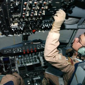 Capts. conduct preflight checks in a KC-135
