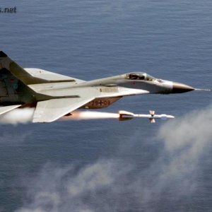MiG-29 Fulcrum fires a radar guided AA-10 Alamo