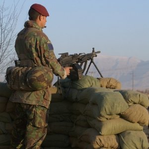 A soldier from 2 Para, on guard