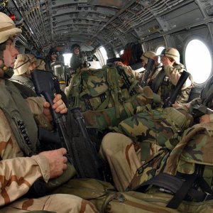 U.S. Marines aboard a CH-46E Sea Knight
