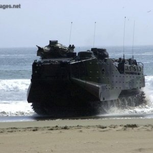 Amphibious assault vehicle (AAV) rolls out of the water
