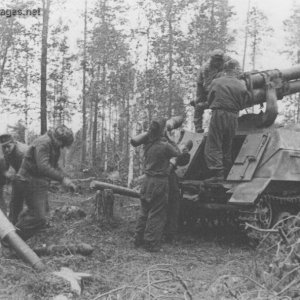 Rocket launcher of Panzerwerfer is being loaded