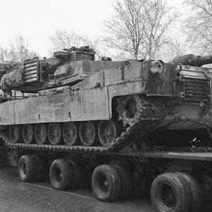 Abrams tank on low loader