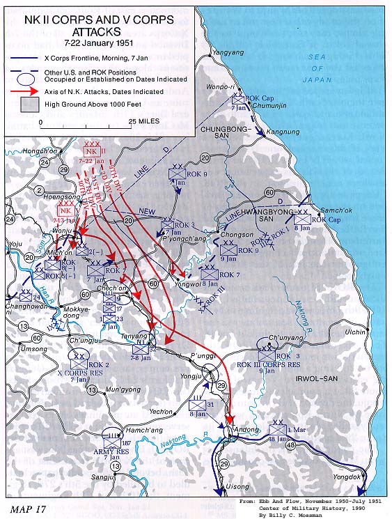 NK 11 Corps And V Corps Attacks, 7-22 January 1951