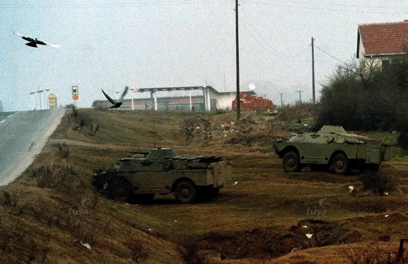 27th of January, 1999, Podujevo. Yugoslav Army armored vehicles take positions on the Pristin...webp