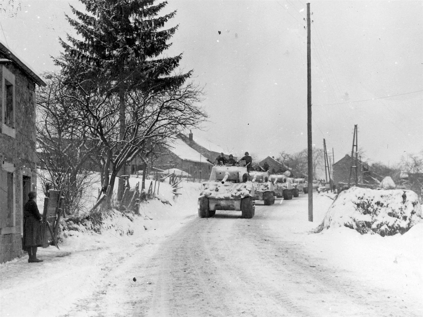 2nd Armored Division M4 Sherman Tank Column, Fisenne Belgium, Bulge 1945.webp