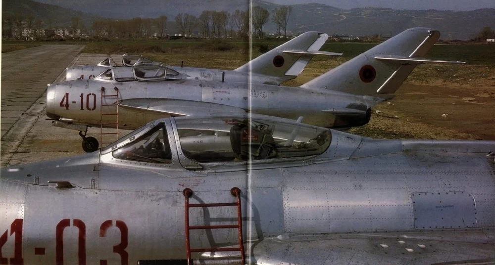 Albanian F-5 (4-03, 4-10 & one more) on ground.jpg