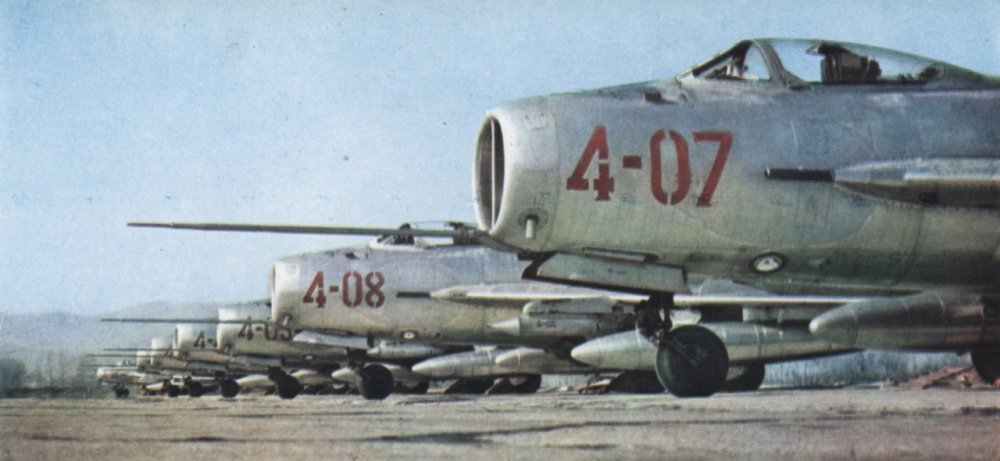 Albanian F-6 (4-07, 4-08 & more) lined on ground.jpg