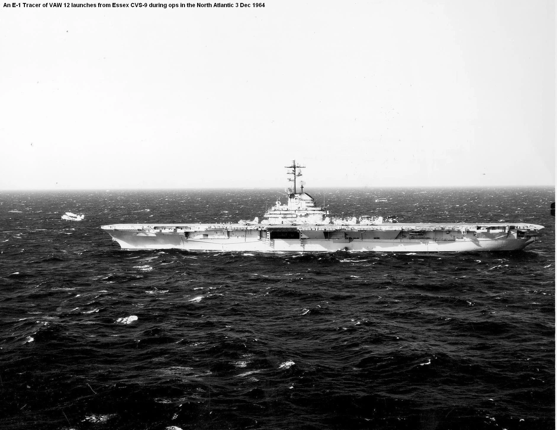 An E-1 Tracer of VAW 12 launches from  Essex CVS 9 during ops in the North Atlantic.JPG