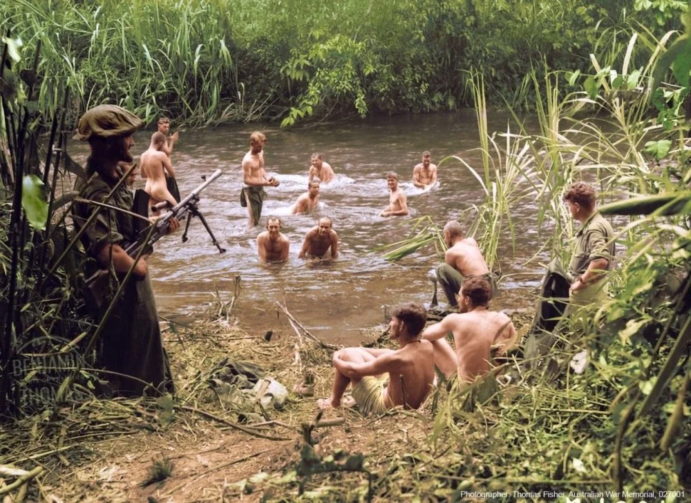 Australian Men of the 2-31st Australian Infantry Battalion having a bathe in the Brown River,...webp