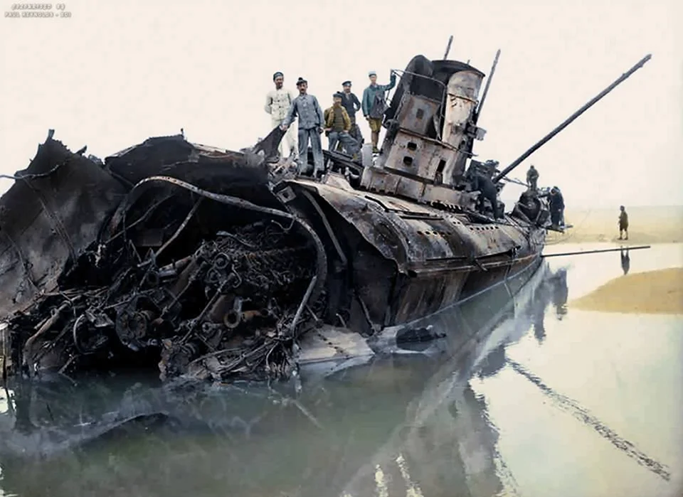 German WW1 submarine emerges off French coast.webp