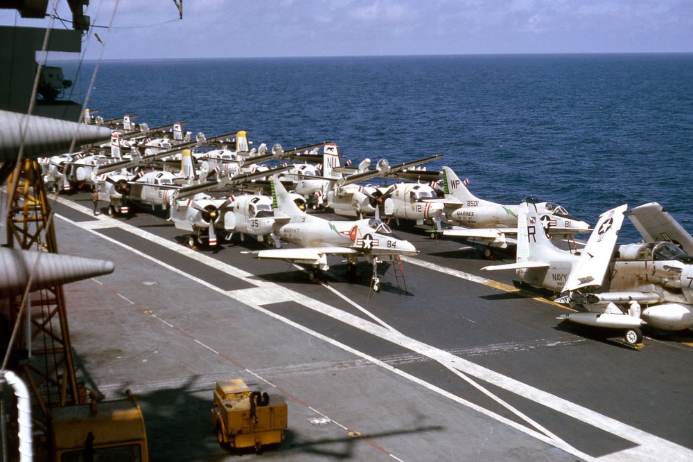 Marines A-4, US Navy  A-1 & S-2 on USS Yorktown (1964).jpg