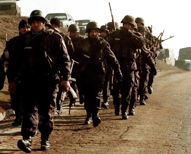 Monday, 18th of March, Stimlje. Serbian Police heads towards the village of Racak, where a fi...webp