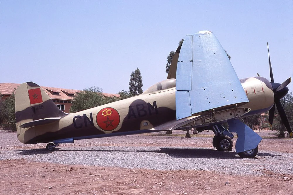 Morrocan Sea Fury (CN-ABM, 1148) at Marrakech-Ménara (June 1981).webp