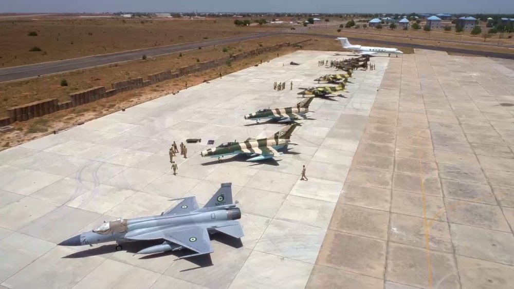 Nigerian JF-17 (NAF-721), F-7Ni, Alphajet & A-29 on ground.jpg