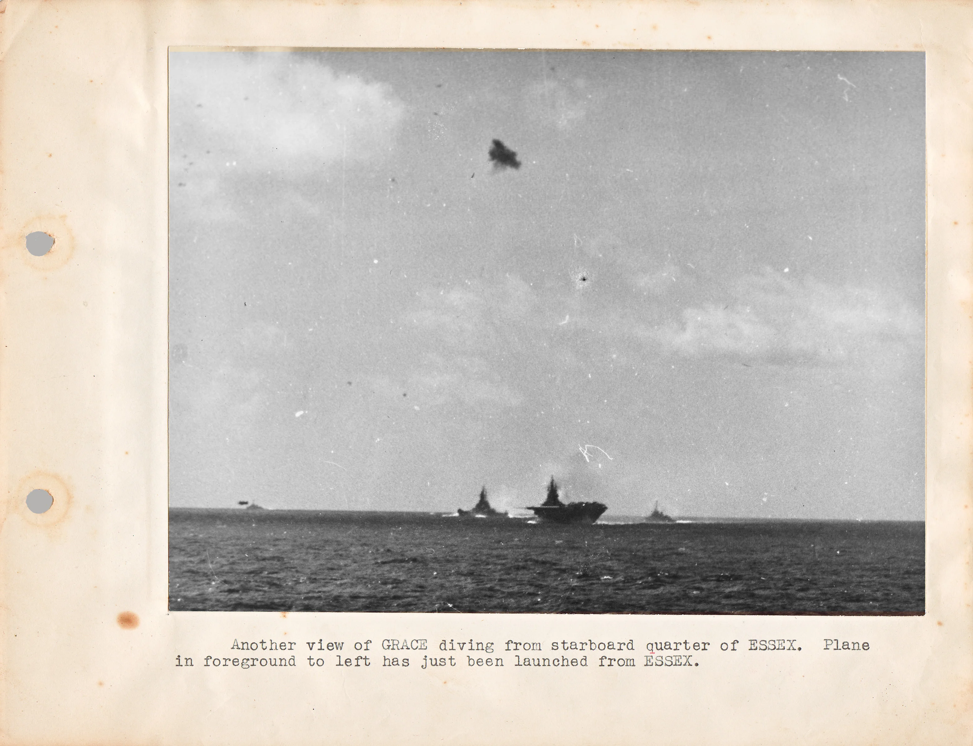 Photograph of kamikaze attack against Essex off the Philippines.1944-45.webp