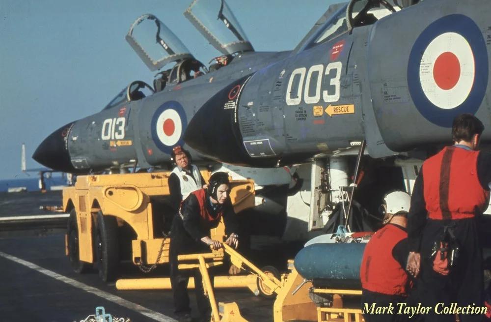 Royal Navy F-4K being loaded with bombs on Ark Royal.webp