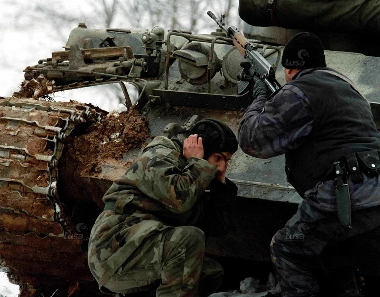 Serbian security forces in a firefight with the KLA near the village of Bukos, Tuesday, 23rd ...webp