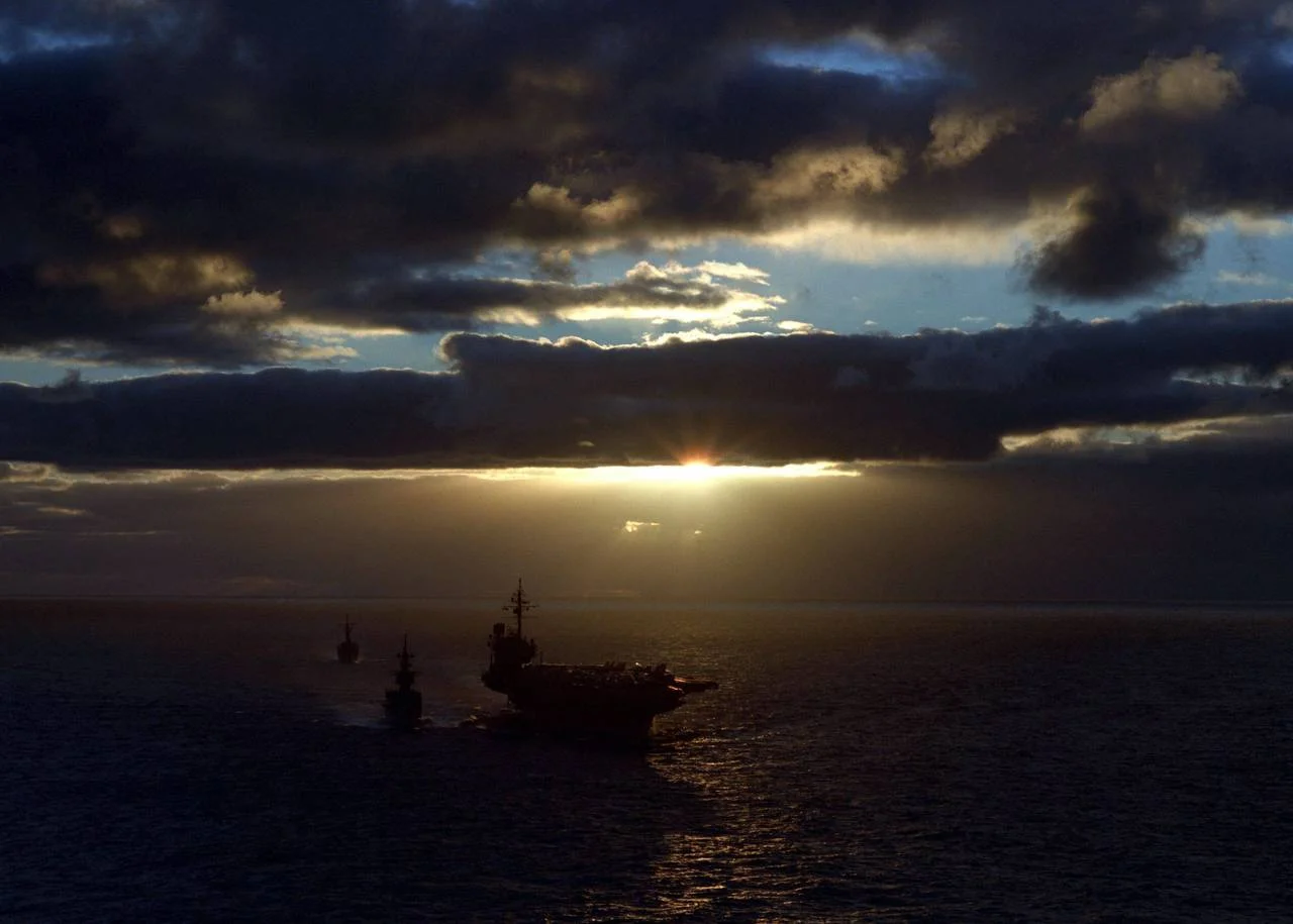 Sunset over the U.S.S. Constellation, 1991.webp