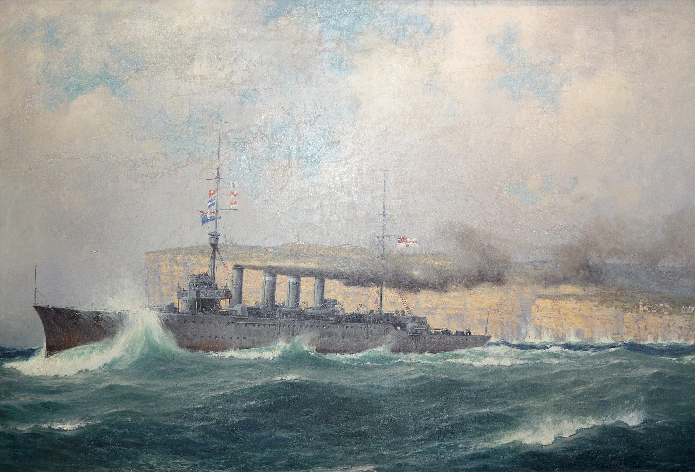 Sydney (I) steaming out of Sydney Heads following the outbreak of World War I. (RAN Heritage ...webp