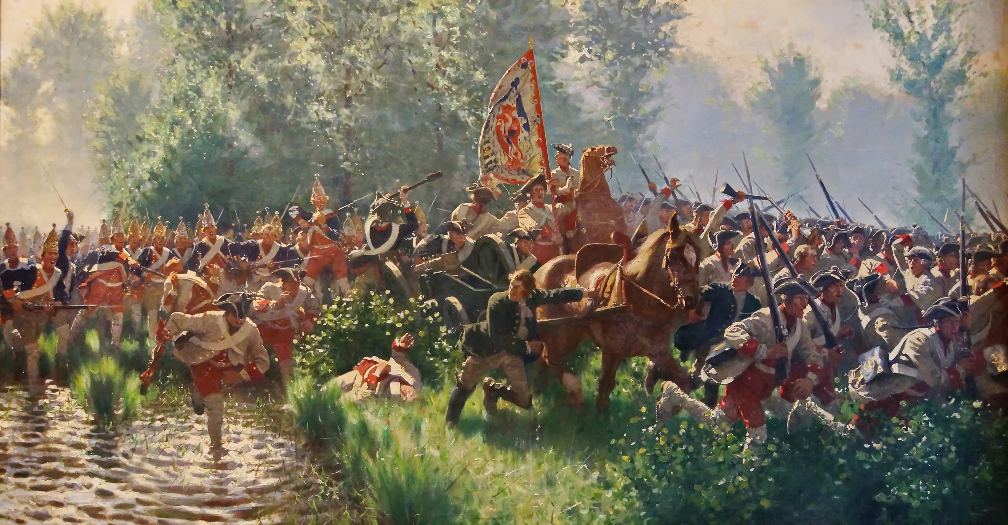 The Battle of Hohenfriedeberg on June 4, 1745. Prussian Grenadier battalions beat the Saxon G...webp