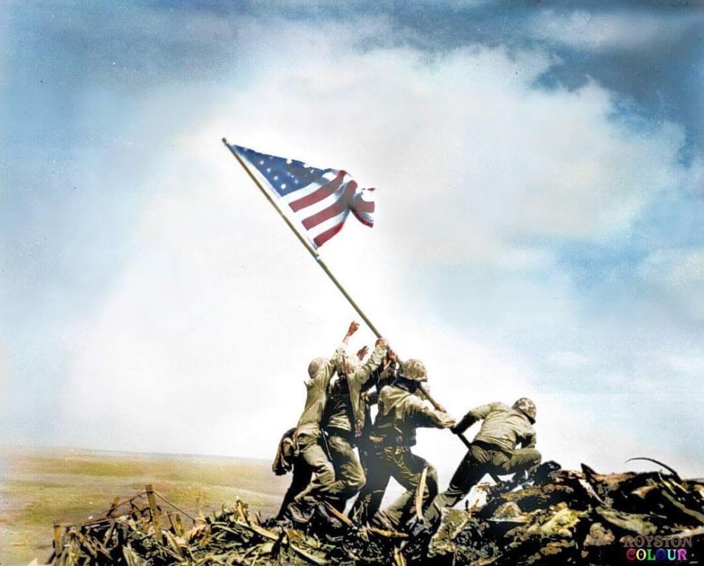 US Marines Rise flag on Mt Suribachi the dormant volca..jpg