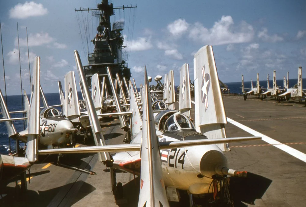 US Navy F9F-8B of VF-103 on USS Coral Sea (1956).webp