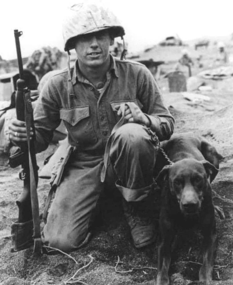 US Pvt. Francis Hall and his Doberman, War Dog.webp