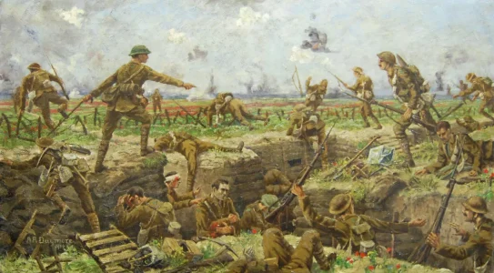 Troops Going over the Top, First World War  by AR Dugmore, 1916 COMMENT.webp