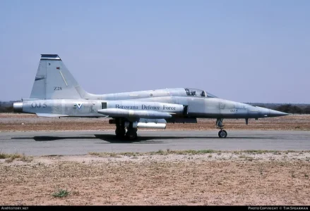 Botswana CF-5A (OJ5, 1027 ex-RCAF 116727) of Z28 Sqn at Maparangwane AB (7 October 2002).webp