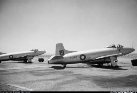 Pakistani Attacker FB.50 (R4002 & R4003) at El Adem, Libya, on delivery flight (1951).jpg