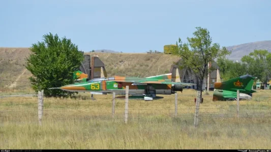 Kazakhstan MiG-23UB (63 yellow) at Taldykorgan (18 August 2018).jpg