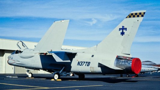 Thunderbird Aviation F-8L (N37TB, 502, ex-145527) at Phoenix Deer Valley Airport (November 1990).jpg