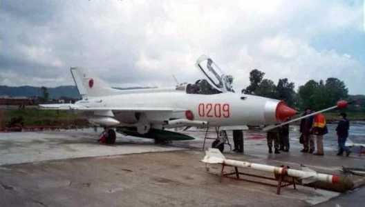 Albanian J-7 (0209) on display with PL-2 at Gjadër.jpg