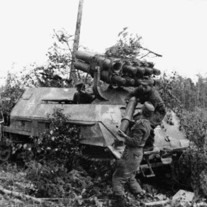 WWII_-_Panzer-Werfer_Maultier_is_being_loaded_Finland_summer_1944