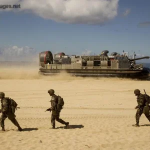 LCAC 58 flies along the beach