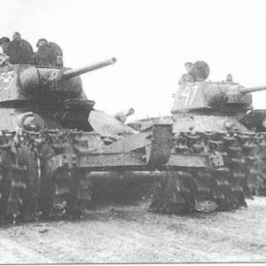 Russian T-34S equipped with mine rollers