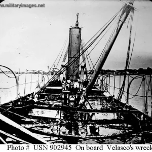 View on board the wreck of the cruiser Velasco