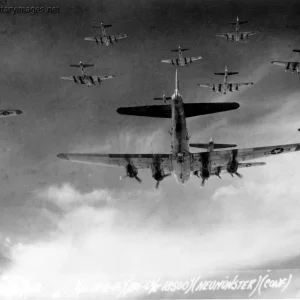 B-17 Flying Fortresses fly a bombing run to Neumunster