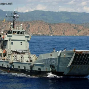 HMAS Balikpapan under way off the coast of Dili