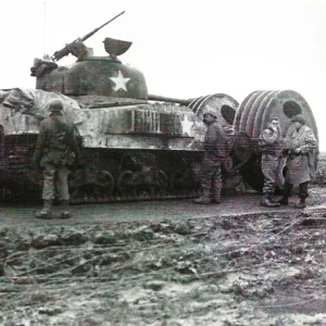 M4 Sherman tank with T1E3 Roller, circa 1944