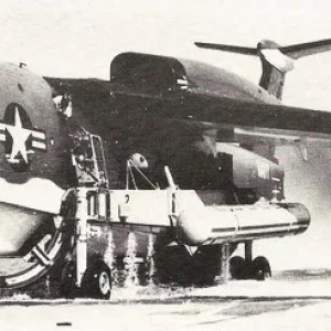 Martin P6M SeaMaster testing beaching gear in Baltimore, Maryland in 1958