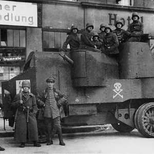 Freikorps soldiers with an Imperial Russian Garford-Putilov armoured car