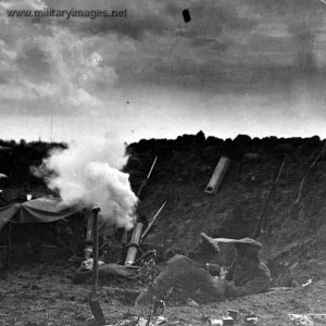 Firing a trench mortar - shell in mid flight