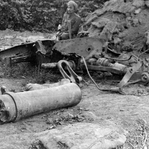 Remains of a field gun after a direct hit