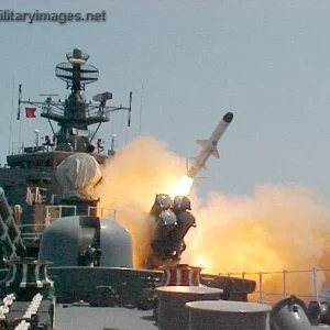 Frigate INS Brahmaputra launching Kh-35 Uran missile