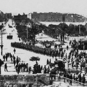 British troops marching into Valletta, Malta. 1916