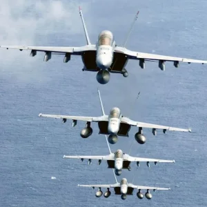 F/A-18F Super Hornets in a tight formation