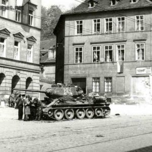 First T-34/85 in Prague in May 1945