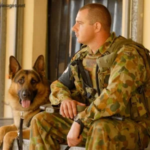 Leading Aircraftman Jay Lockman with his dog Max